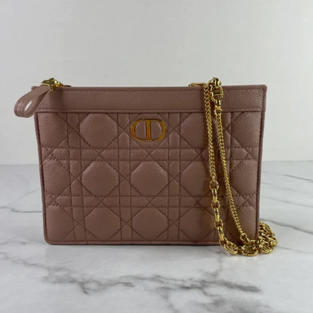 Caro Blush Supple Cannage Calfskin zipped pouch shoulder/crossbody bag